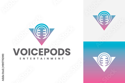 voice podcast letter v logo vector