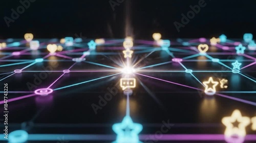 Abstract Network of Glowing Nodes and Connections in Digital Space.