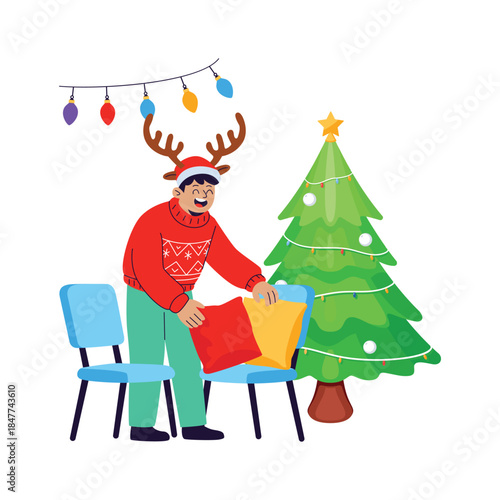 Have a look at this amazing flat illustration of aman choosing christmas gifts