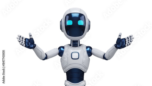 Bild auf Leinwand Friendly robot with arms outstretched PNG isolated on transparent background, fu