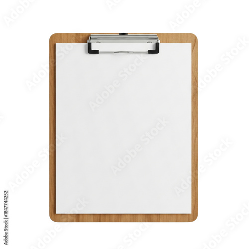 Clipboard with blank white paper isolated on white