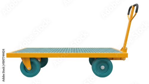 Foto Yellow platform truck PNG isolated on transparent background, heavy duty cart fo