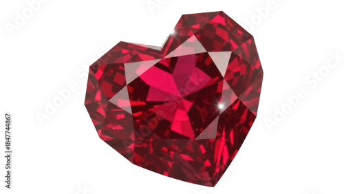 Heart shaped ruby gemstone isolated PNG, faceted red crystal for jewelry design and romantic themes on transparent background