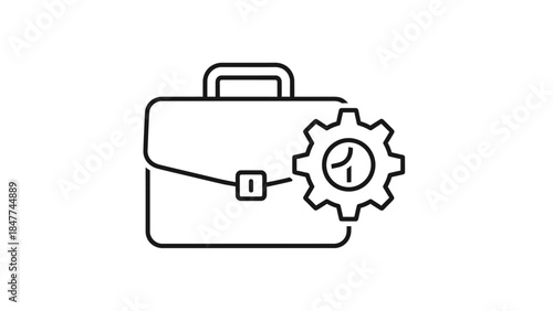 Minimalist Outline of a Briefcase with Gear Icon Representing Business and Technical Solutions