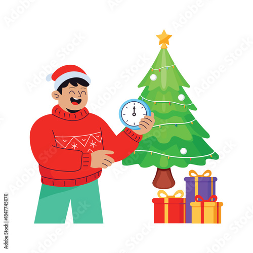 Premium flat illustration of a man holding timer for new year countdown