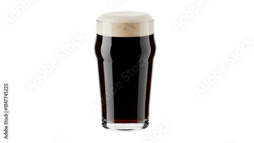 Pint of dark stout beer with creamy head isolated PNG, refreshing alcoholic beverage on transparent background