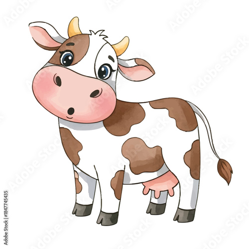 Funny Happy Cartoon Cow on Farm Isolated Vector Illustration