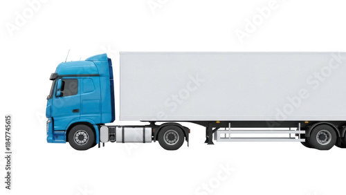 Foto Blue semi-truck with trailer PNG isolated on transparent background, commercial