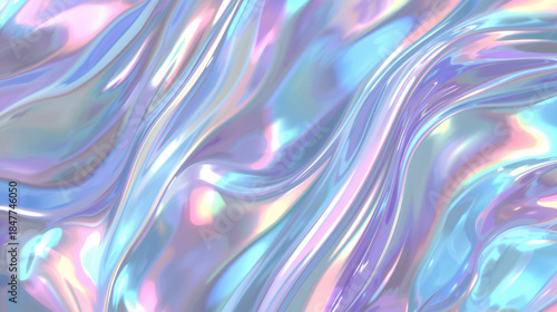 Abstract holographic foil texture with a mesmerizing iridescent gradient. The surface reflects a spectrum of colors including magenta, cyan, and silver, shifting like oil on water.