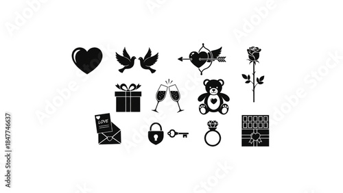 valentines day love icons romantic symbol set vector illustration