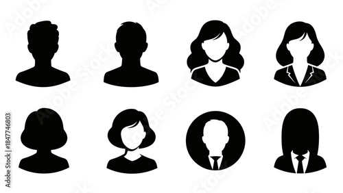 Collection of Diverse Silhouette Profile Icons Representing People for User Avatars
