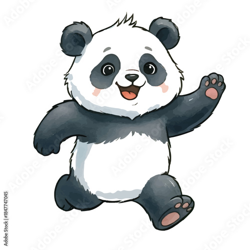 Cute cartoon panda with bamboo and flower illustration vector character