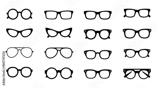 Collection of modern and vintage eyeglasses icons for fashion and vision purposes
