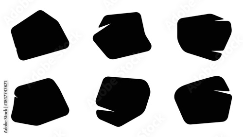 Collection of six abstract black organic shapes on a white background