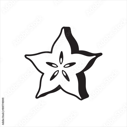  Silhouette starfruit cross section black and white icon Vector Illustrator