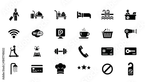 Modern hotel service icons for booking and hospitality applications