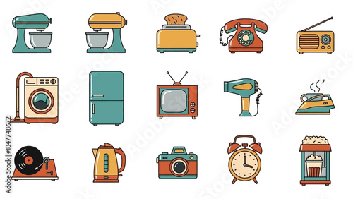 Retro and Modern Household Appliances Collection Vector Icons