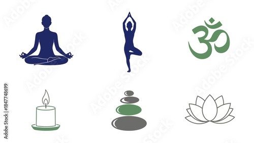 Serene Yoga and Meditation Icons Symbolizing Inner Peace and Well-being