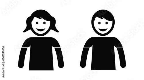 Boy and Girl Child Icons with Simple Full Body Flat Design.
