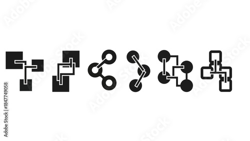 Set of interconnected icons representing nodes and connections in a network system