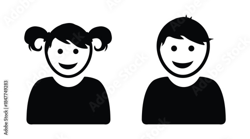 Children Face Icon Set Featuring Boy and Girl Characters. simple boy and girl icon, baby and child symbol.