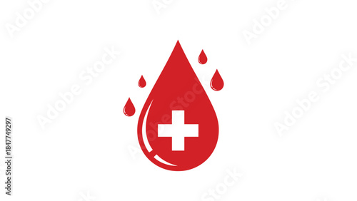 Symbol of a red blood drop with a white cross indicating donation and health