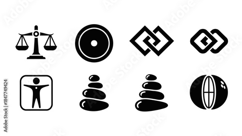A Collection of Minimalist Icons Representing Balance Wellness and Health