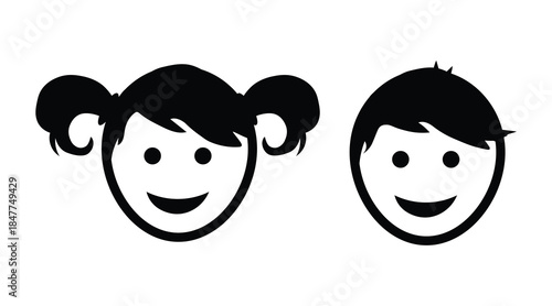 Children Face Icon Set Featuring Boy and Girl Characters. simple boy and girl icon, baby and child symbol.