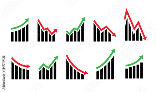 Up and down graph chart icon. Growth increase and decrease sign. Graph or diagram with arrow going up and down. Vector