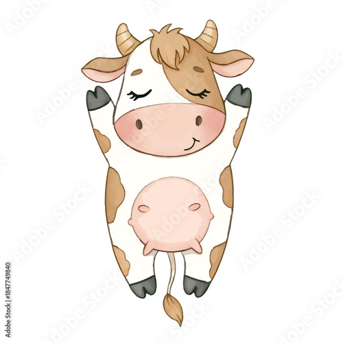 Funny cute cartoon cow isolated on a white background