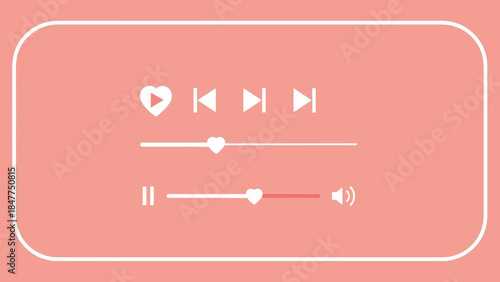 Minimalist Pink Music Player Interface with Control Buttons and Progress Bar