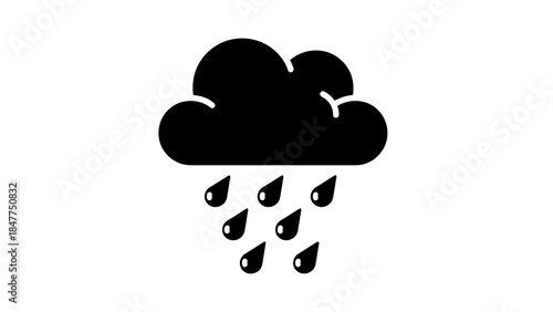 Minimalist Rain Cloud Icon Depicting Cloud with Raindrops on White Background