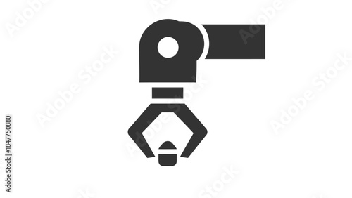 Minimalist robot arm with gripping claw illustration in black and white design