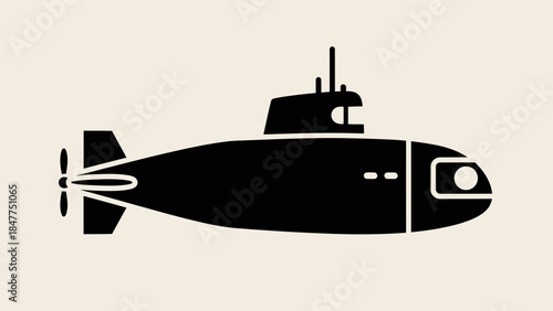 Minimalist Silhouette Illustration of a Submarine Navigating Through Underwater Depths