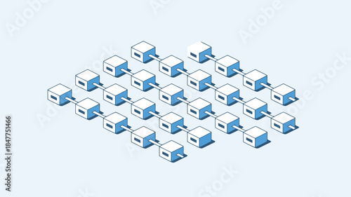 3d rendering of multiple white and blue cubes arranged in a grid pattern on a