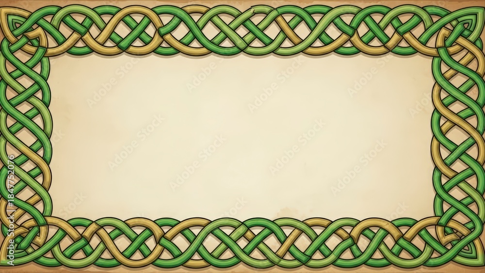 Obraz premium Intricate Celtic Knotwork Frame on Aged Parchment Background.