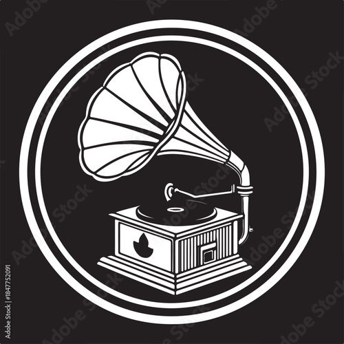 retro gramophone vinyl solid white background silhouette