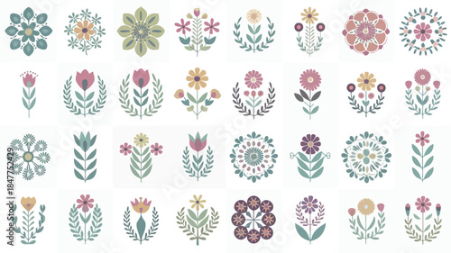 A collection of colorful floral patterns and designs with intricate details and various styles