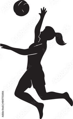  Silhouette Volleyball player spiking the ball action pose Vector Illustrator
