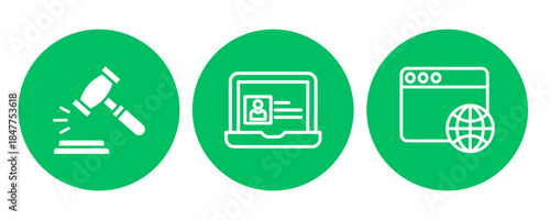 Digital legal framework and online identity global network access icon set