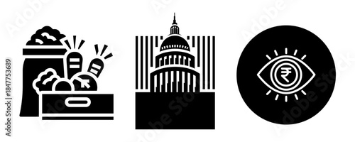 An illustration depicting icons for agriculture, government policy, and financial oversight