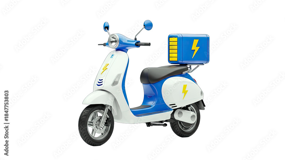 Obraz premium Electric Scooter with Delivery Box on White Background