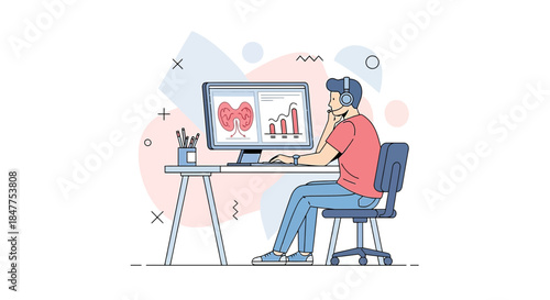Illustration of telemedicine professional providing support with thyroid information display