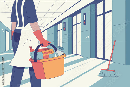 Maid doing cleaning service in office