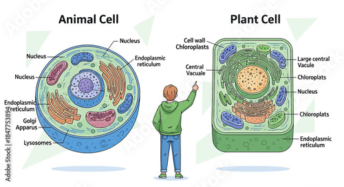 Illustrative comparison of animal and plant cells with structural components explanation