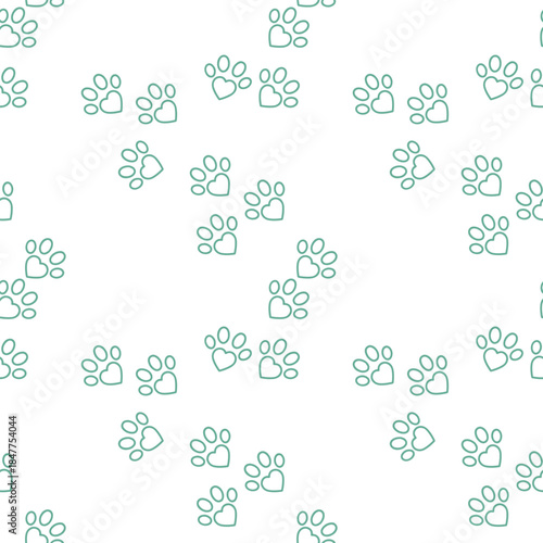 Cute Paw Print Seamless Pattern with Heart Shaped Pads