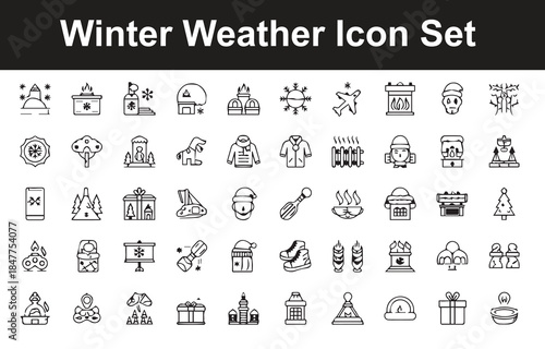 Winter Weather and Cold Season Icon Set: Hand-Drawn Doodle Icons for Christmas, Winter Sports, Warm Clothes, and Outdoor Activities