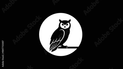 Owl Silhouette Illustration on White Circle.