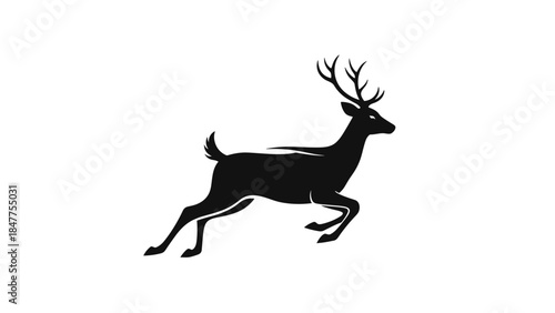 Running Deer Silhouette with Antlers Illustration.