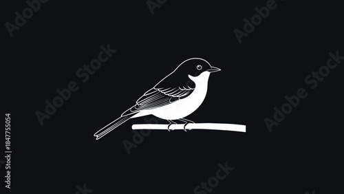 Simple Black and White Bird Illustration.